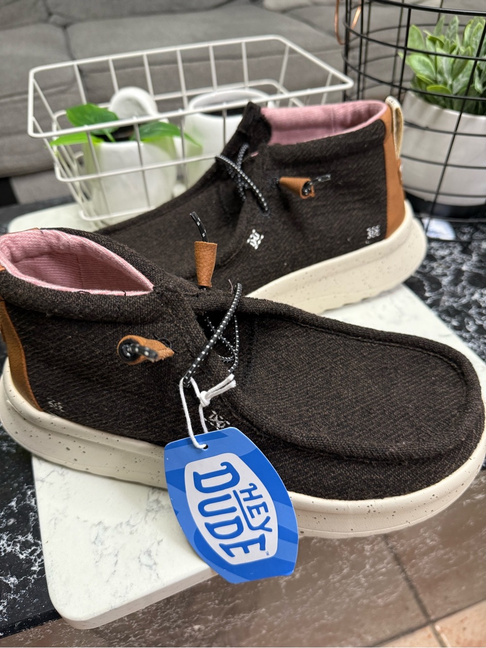 Hey Dude Chocolate Brown Canvas Mid-Tops with Pink Lining